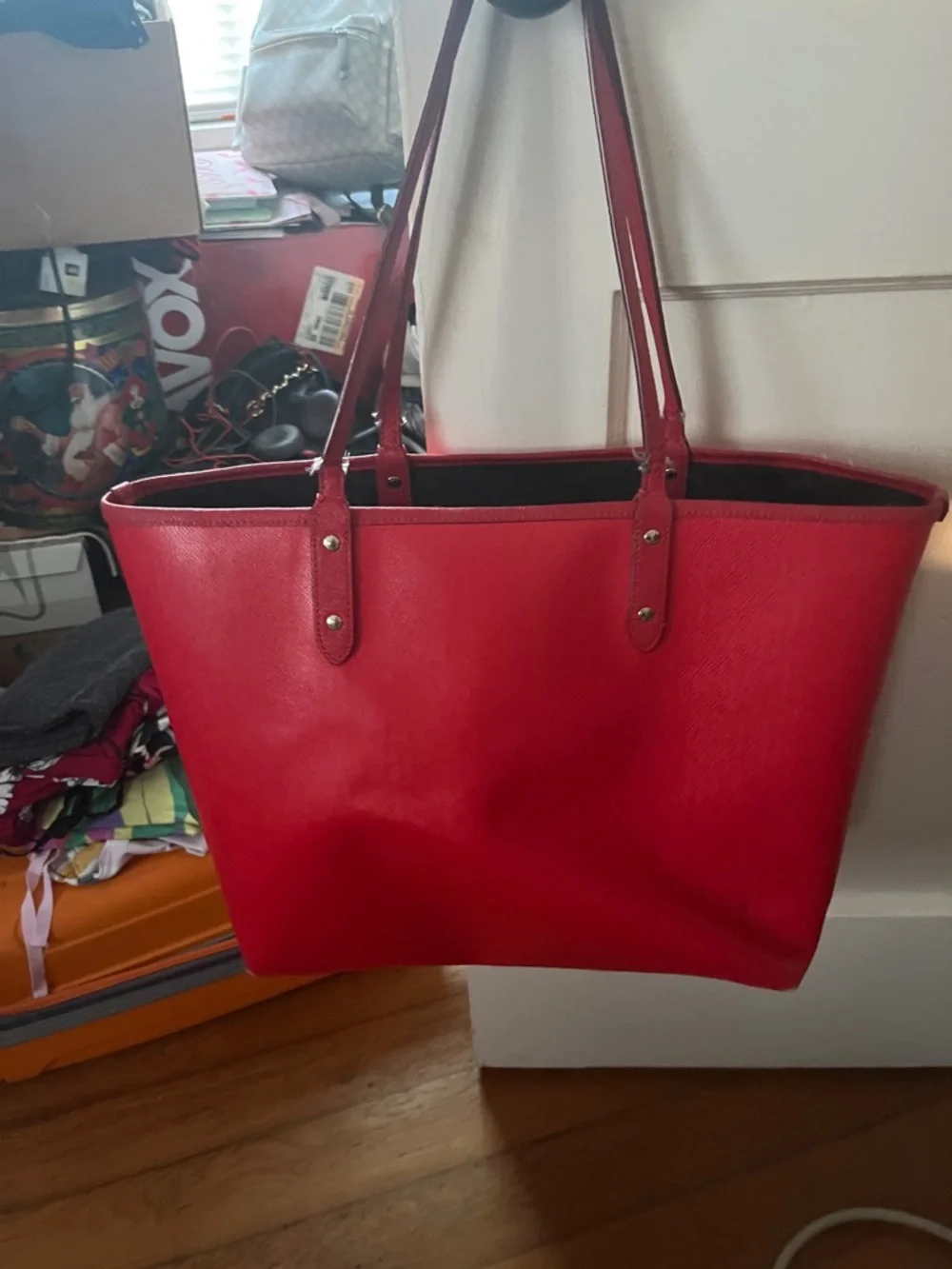 Coach Red Saffiano Leather Tote with Gold Logo Hardware & RED REVERSIBLE!!! - Picture 2 of 7
